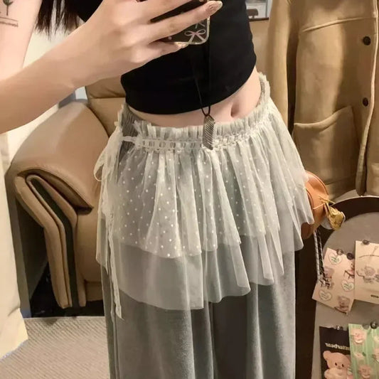 Korean Polka Dot Mesh Color Aline Skirt Spring New High Waist Hollow Seethrough Mini Skirt