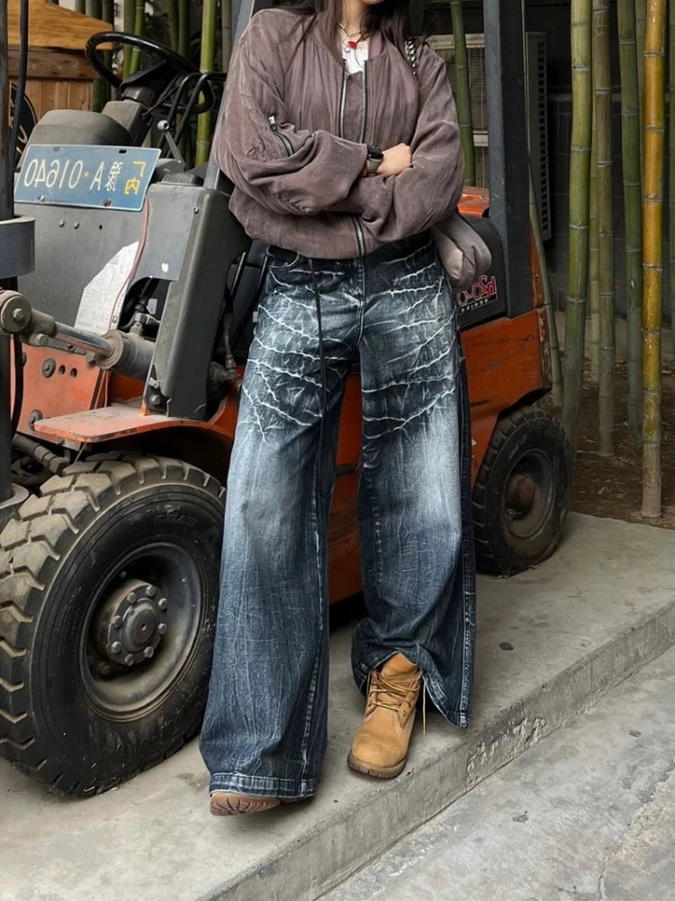 Y2k Baggy Jeans Harajuku Straight Do Old Wide Leg Full Length Denim Pants Hip Hop Causal Trousers