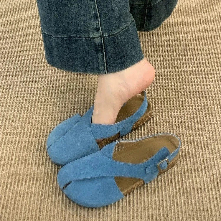 Summer Flats Sandals Platform Shoes Suede Designer Buckle Slippers Brand New Walking Slingback Sandalias Mujer