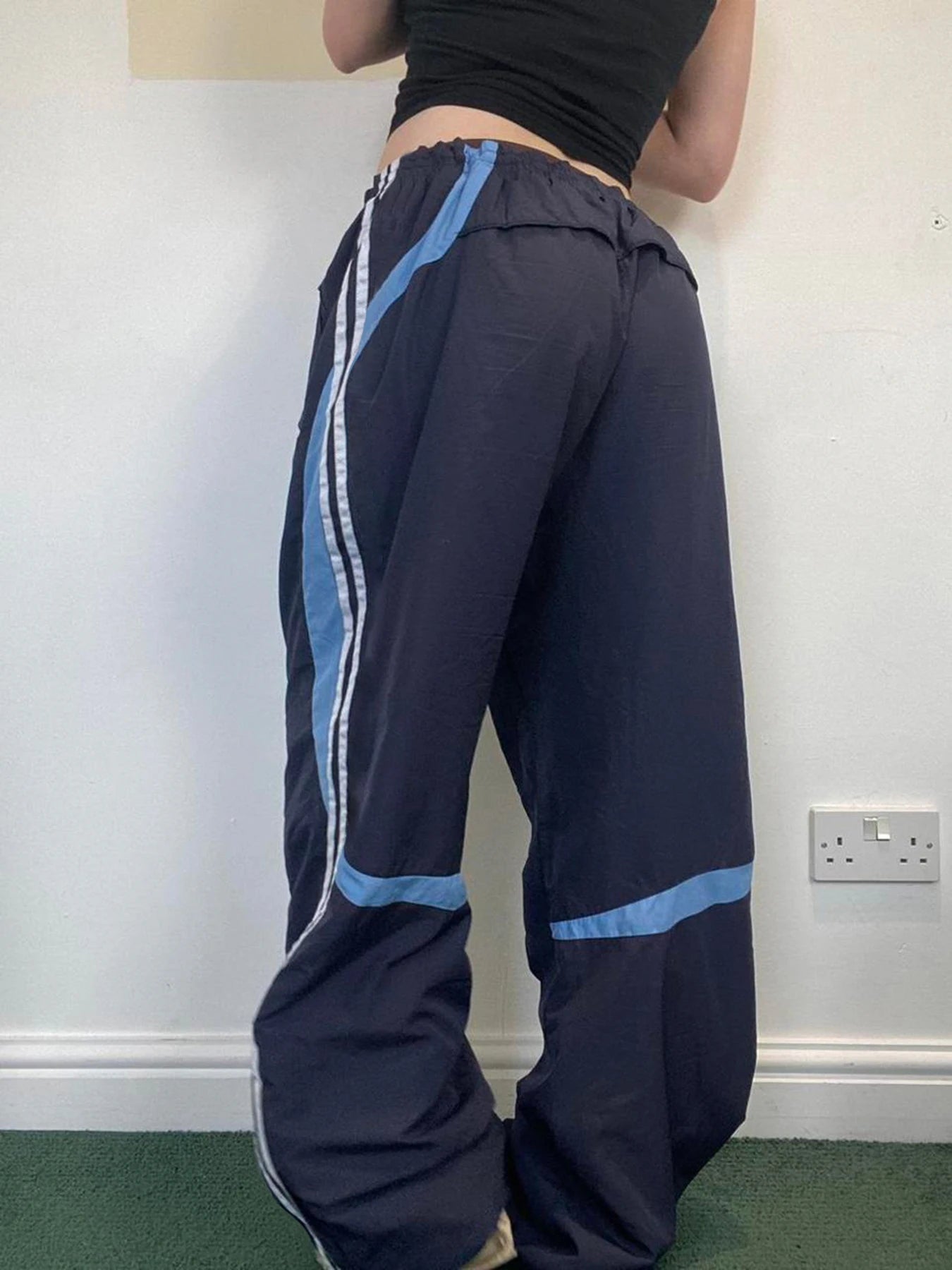 Contrast Stripe Wove Straight Leg Pants for Elastic Waist Loose Baggy Trousers Street Jogging Sweatpants