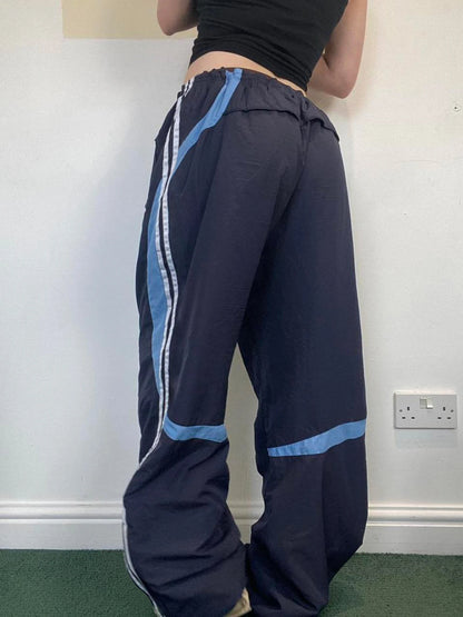Contrast Stripe Wove Straight Leg Pants for Elastic Waist Loose Baggy Trousers Street Jogging Sweatpants