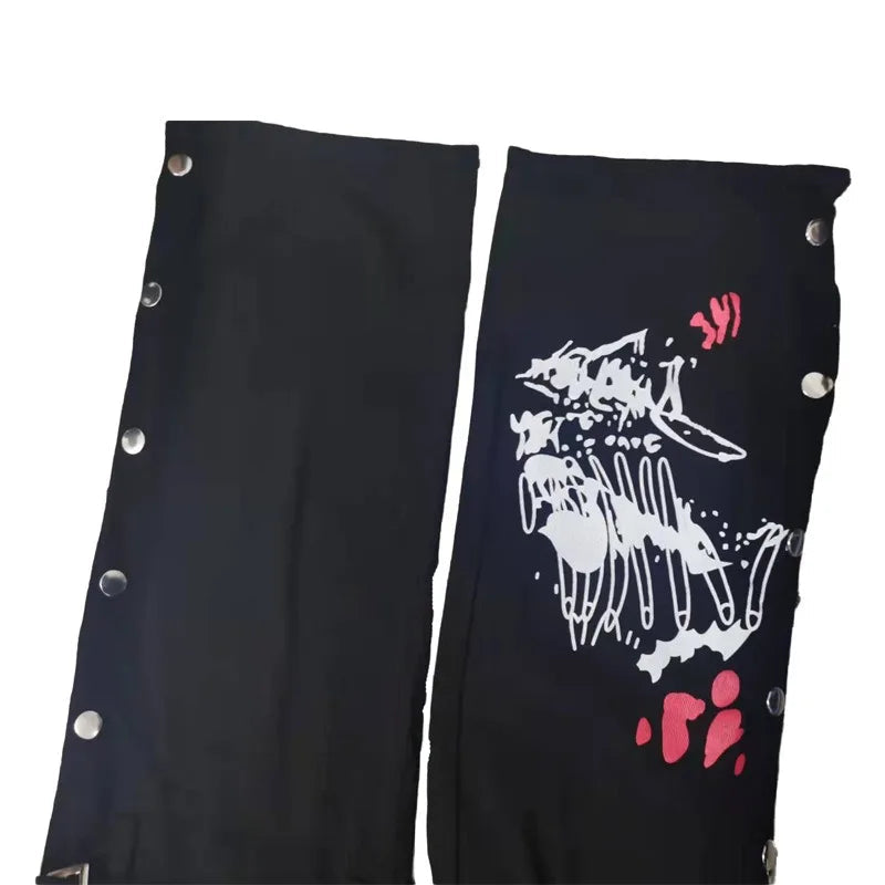 Black Gothic Pencil Pants Rivet High Waist Woman Slim Body Dark Goth Pant Punk Aesthetic Clothes Streetwears