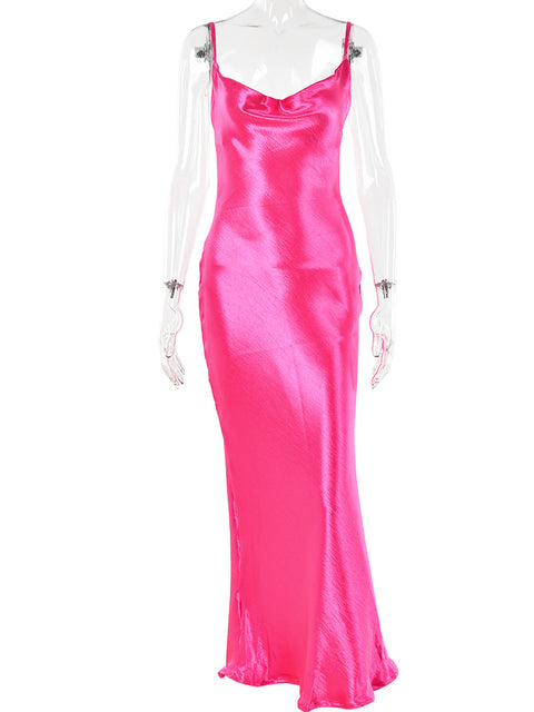 Gold Satin Lace Up Party Dress Strap Backless Silk Long Dress Club Evening Soft Winter Dress Vestidos