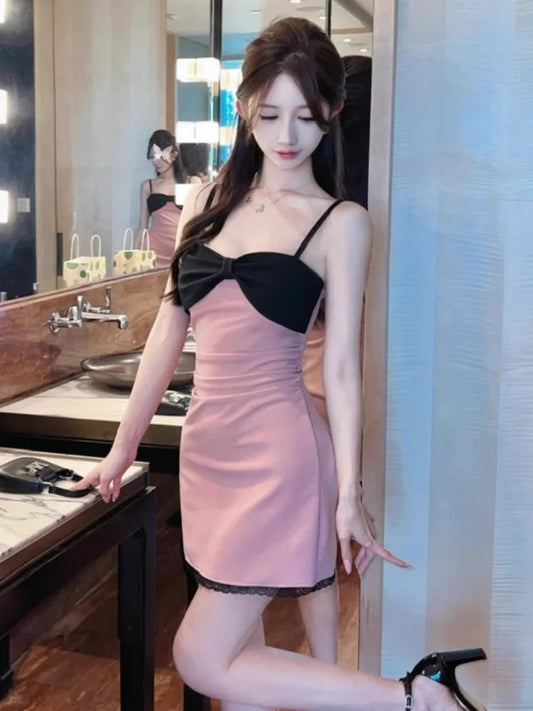 Mini Dresses Bow Sweet Sleeveless Slim Backless Sweet Party Dress Clubwear Female Autumn New