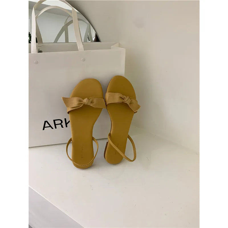 Flat Shoes Female Low Woman's Slippers Slides Butterflyknot Designer Rome Butterflyknot Rubber Retro Scandals Pu H