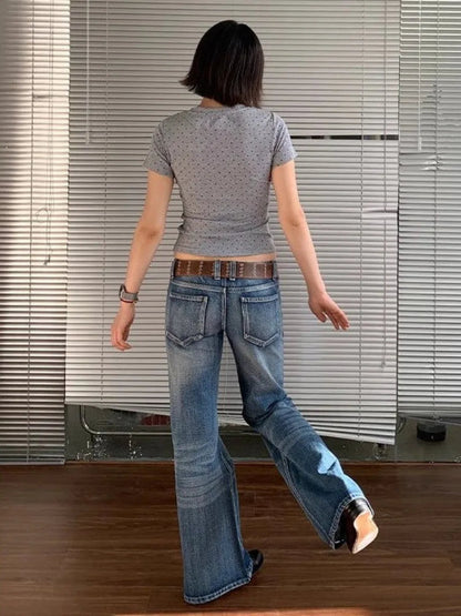 American Retro High Street Spicy Low Waist Jeans Y2k Harajuku Baggy Slim Denim Flared Pants