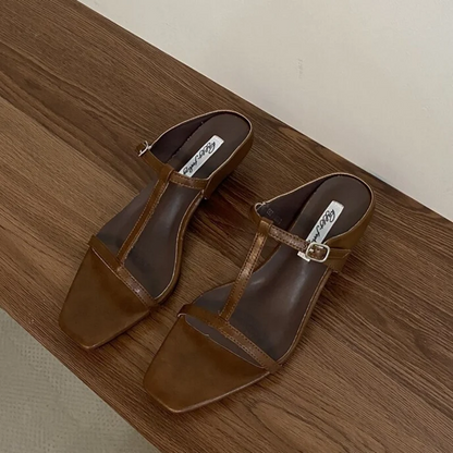 Summer Slipper Square Heels Sandals Square Toe Party Wedding Shoes Slip on Beach Slides Mujer