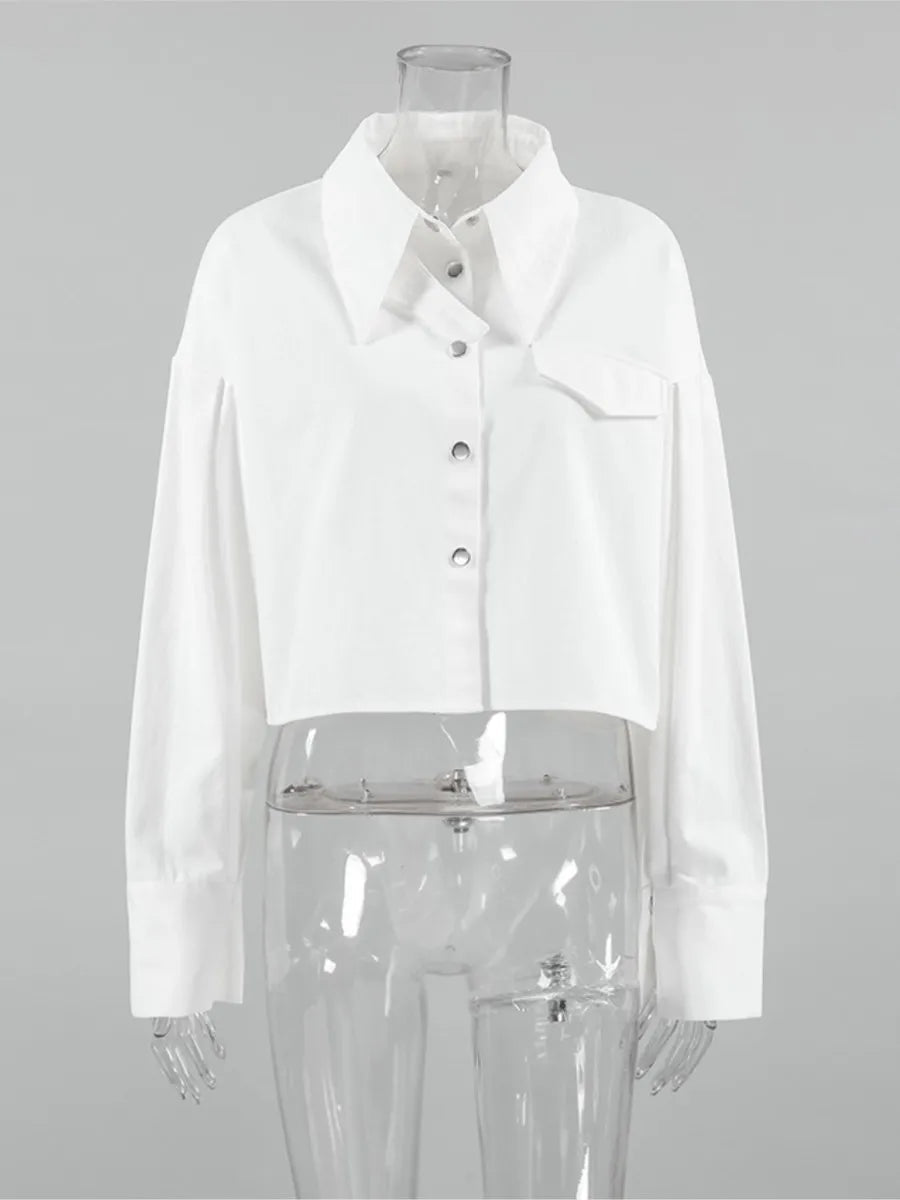 White Shirts for Autumn New Single Breasted Long Sleeve Loose Blouse Lapel Collar Blouses