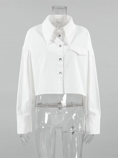 White Shirts for Autumn New Single Breasted Long Sleeve Loose Blouse Lapel Collar Blouses