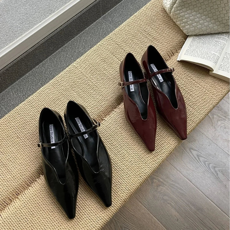 Comfort Shallow Flat Shoes Pointed Toe Office Shoes Buckle Strap Designer Footwear Female Zapatos De Mujer