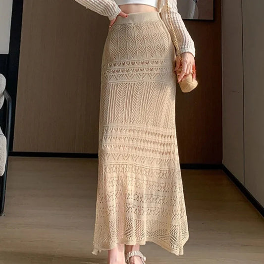 Knitted Mermaid Skirts Spring Summer Korean Faldas Mujer Retro Sweet Long Skirt