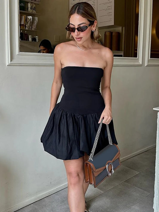 Folds Strapless Dress for Color Backless Mini Dress A-line Patchwork Sleeveless Gown Clothes