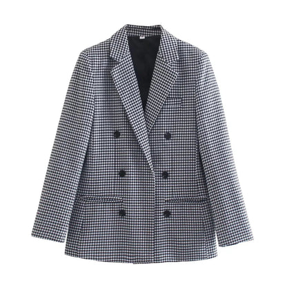 Autumn Plaid Blazer for Office Outfits New in Jacket Double Breasted Coat Oversized Blazer De Mujer