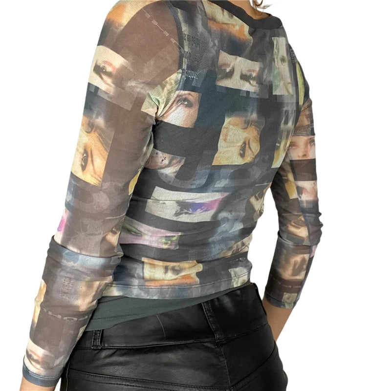 Fairy Grunge Shirt Basic Mesh Print Top E Girl Gothic Punk Style T-shirts Tees Clothes Street Tops Clothing