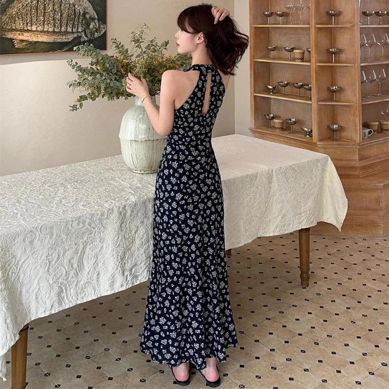 Halter Dresses Beach Style Hollow Out Spring Summer Long Dress Korean Vestidos Mujer