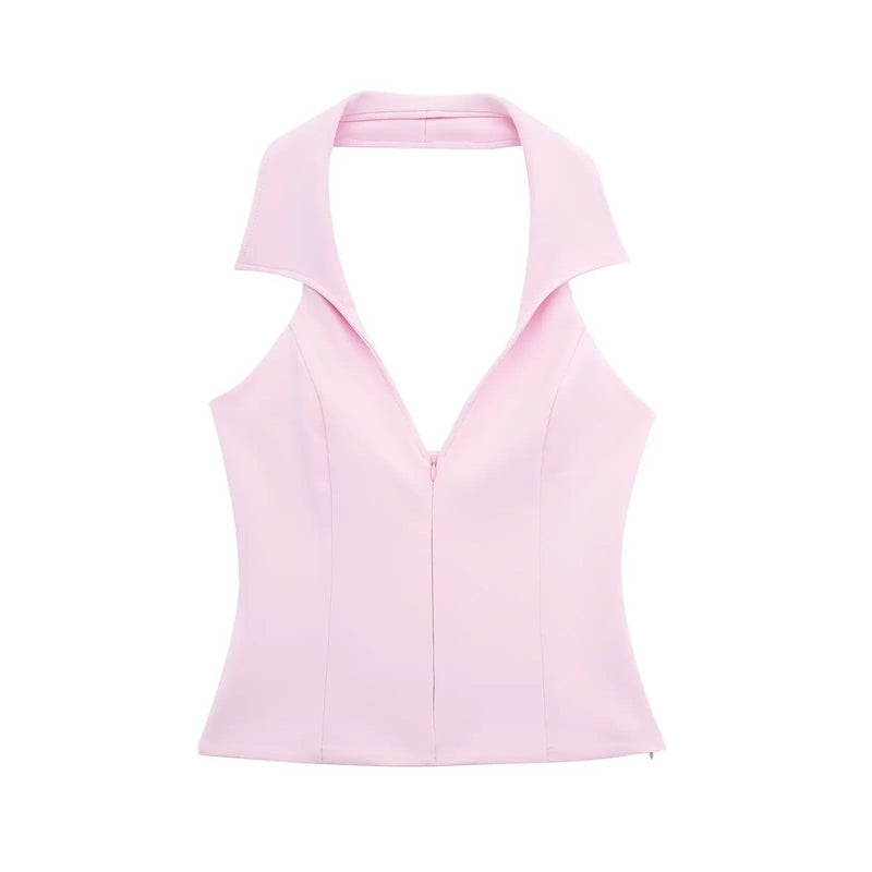 2 Piece Set Halter Tank Tops Sleeveless Slim Cropped Top Female High Waist Mini Skirts Shorts