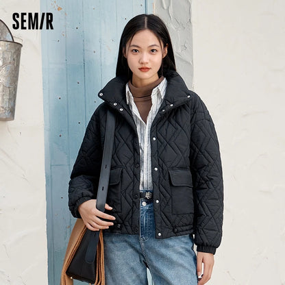 Cotton Clothing Stand Collar Loose New Winter Texture Rhombus Cotton Coat