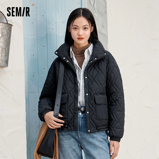 Cotton Clothing Stand Collar Loose New Winter Texture Rhombus Cotton Coat