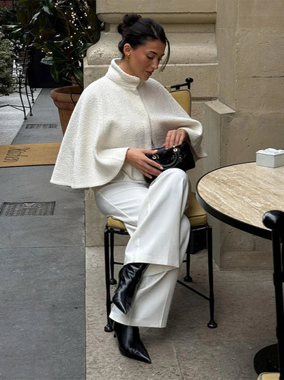 Cloak Loose High Neck a Line Hidden Button Coats Female Spring New Soft Cloaks Lady