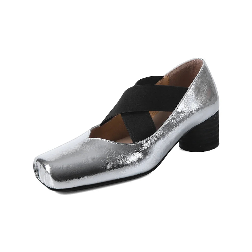 Mary Jane Shoes for Retro Medium Heeled Single Shoes Soft Genuine Leather Ballet Shoes