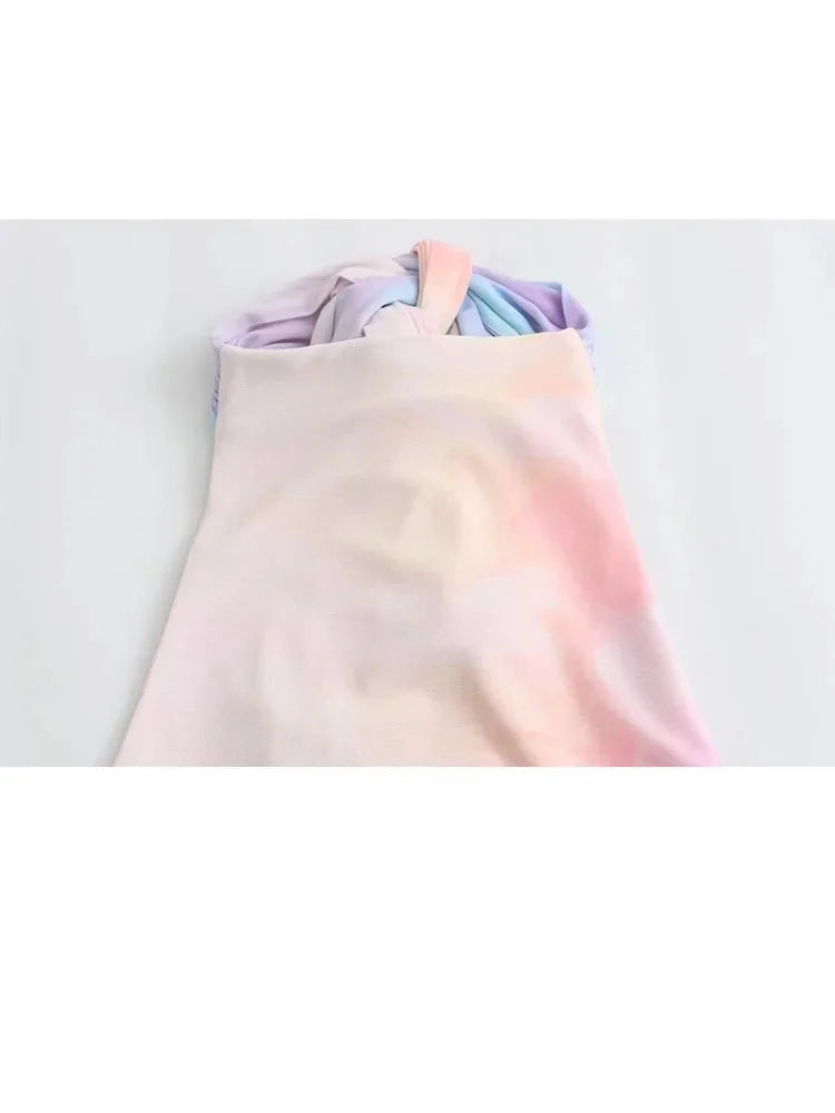 Woman Summer Tulle Gradient Halter Mini Dress Ruched Backless Slim Dresses Female Sleeveless Short Dress