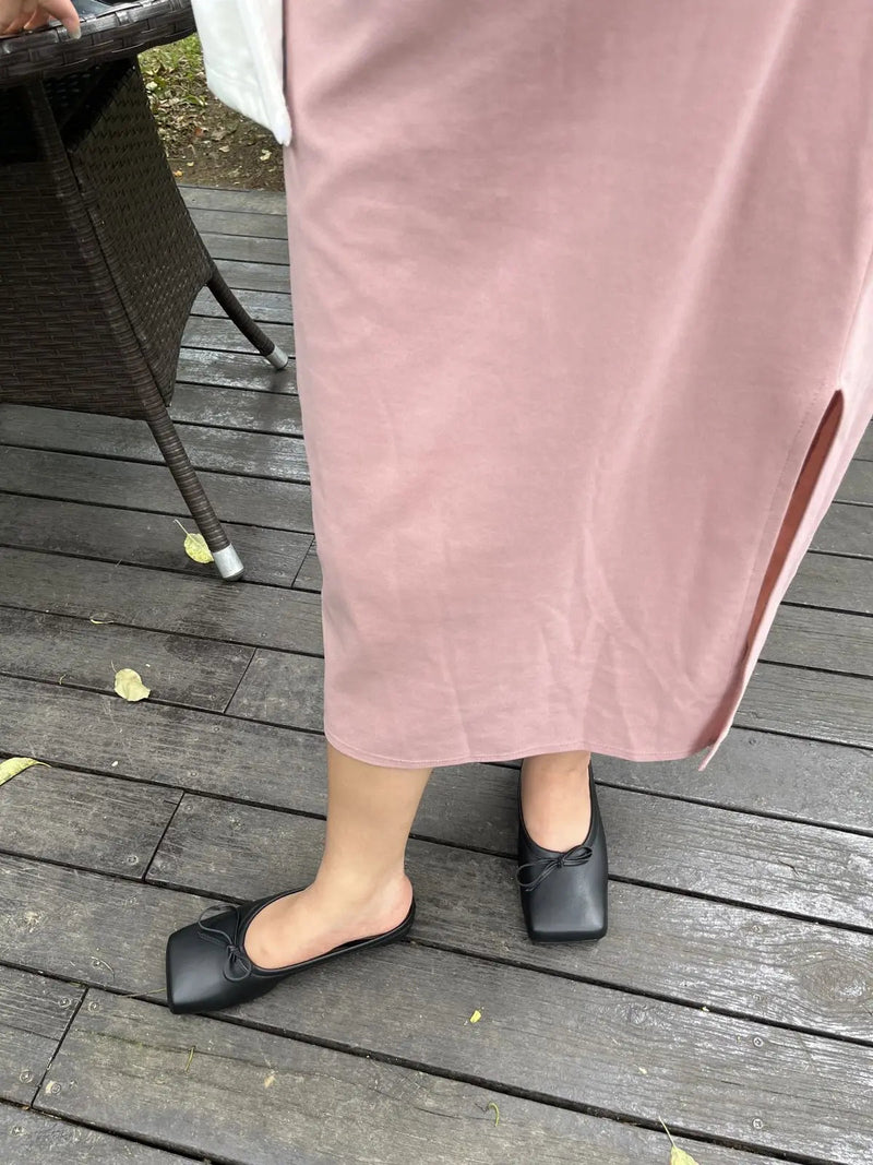 Summer Popular New Square Head Bow Flat Heel Slippers Flat Bag Head Cherry Red White Ballet Flats