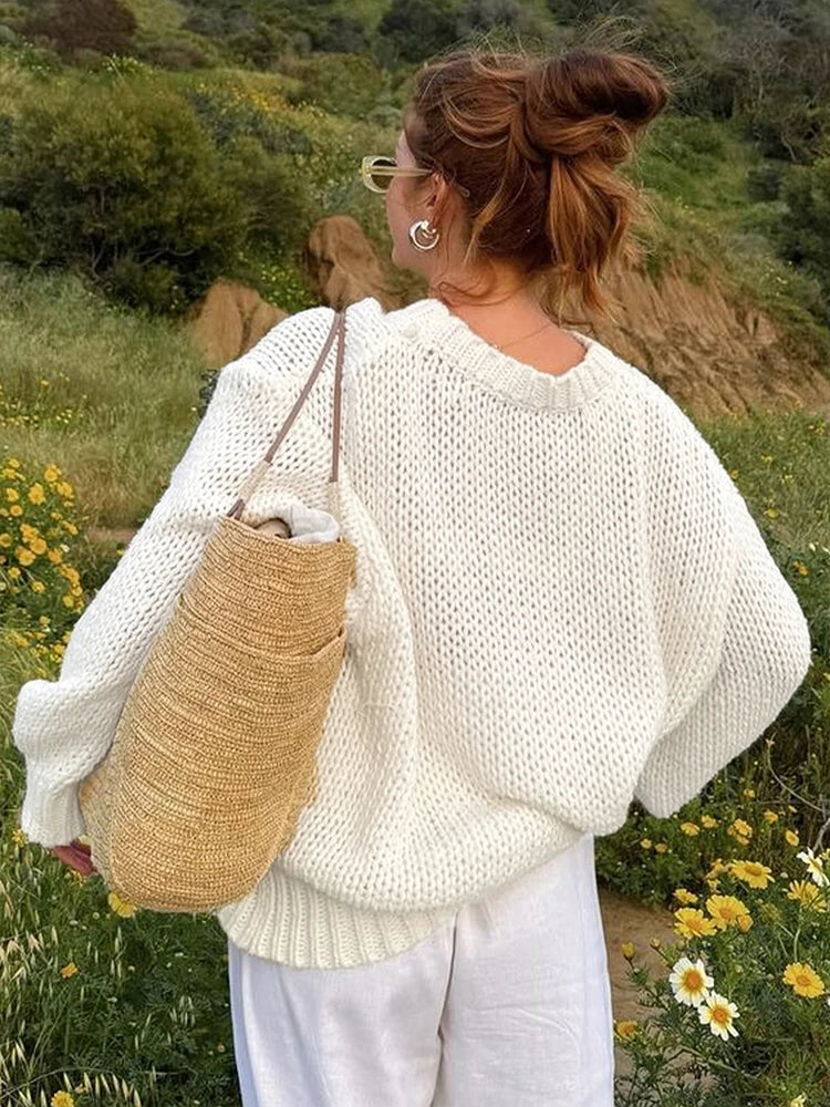 Knitted Hollow Out O-neck Sweaters Loose Long Sleeve Pullover Sweater Female Autumn Street Tops