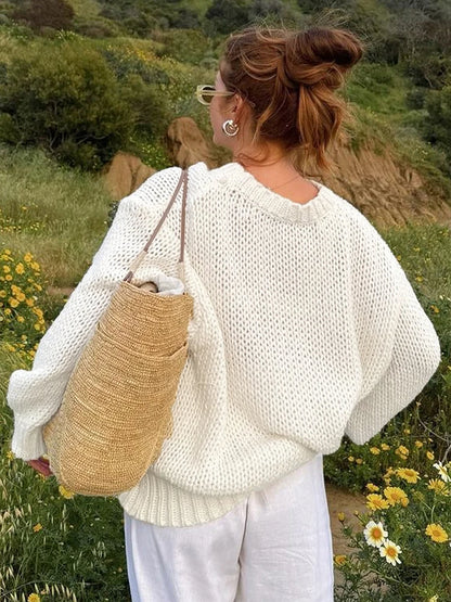 Knitted Hollow Out O-neck Sweaters Loose Long Sleeve Pullover Sweater Female Autumn Street Tops