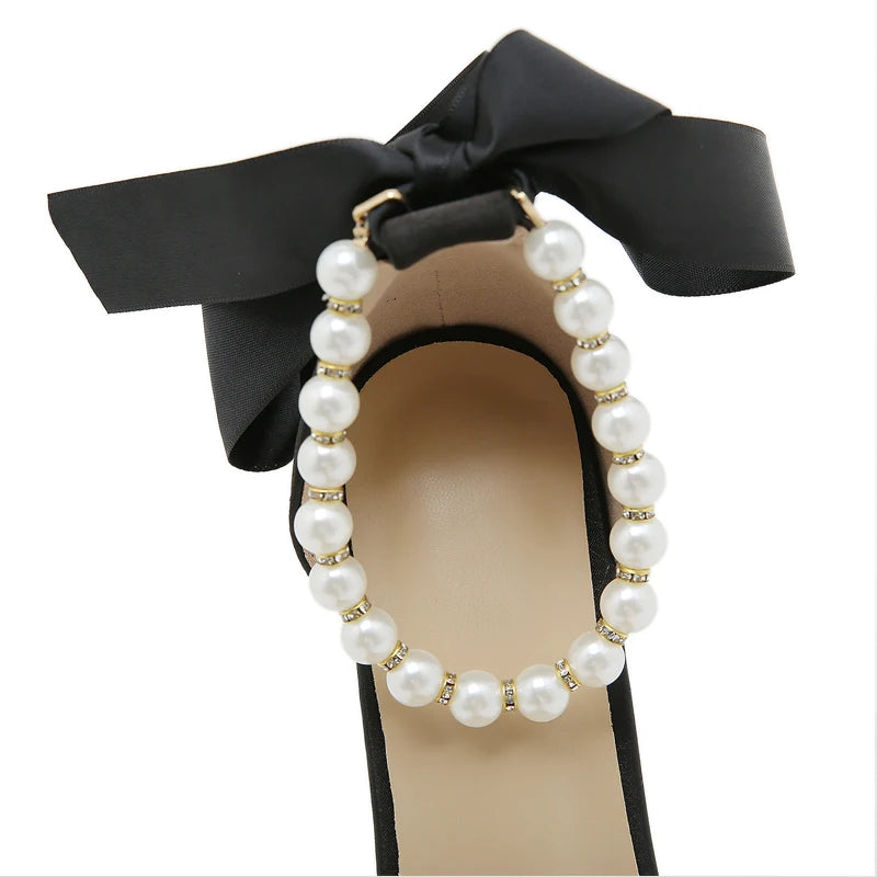 Designer String Bead Buckle Strap Pumps Sandals Street Style Pointed Toe Thin High Heels Party Dress Shoes