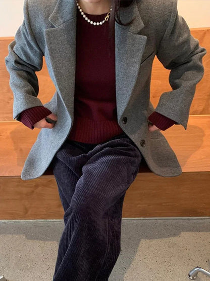 Knitted O-neck Sweaters Retro Loose Pullover Sweater Female Autumn Street All-matching Tops