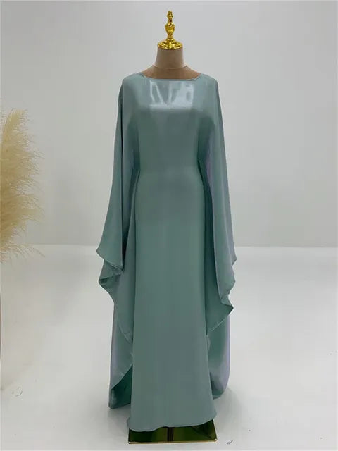 Autumn Loose Shiny Maxi Dress ’s Butterfly Batwing Long Sleeve Muslim Clothes Party Dress Female Long Dress New