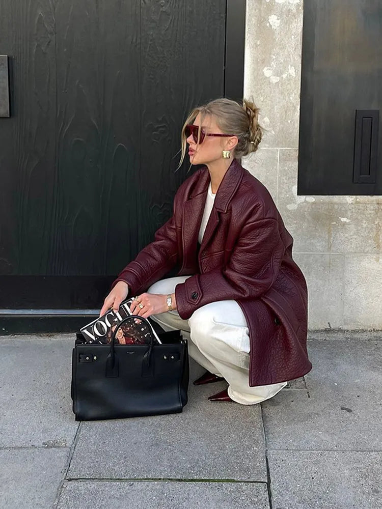 New Lapel Color Jacket Pocket Long Sleeved Single Breasted Coat Autumn Versatile High