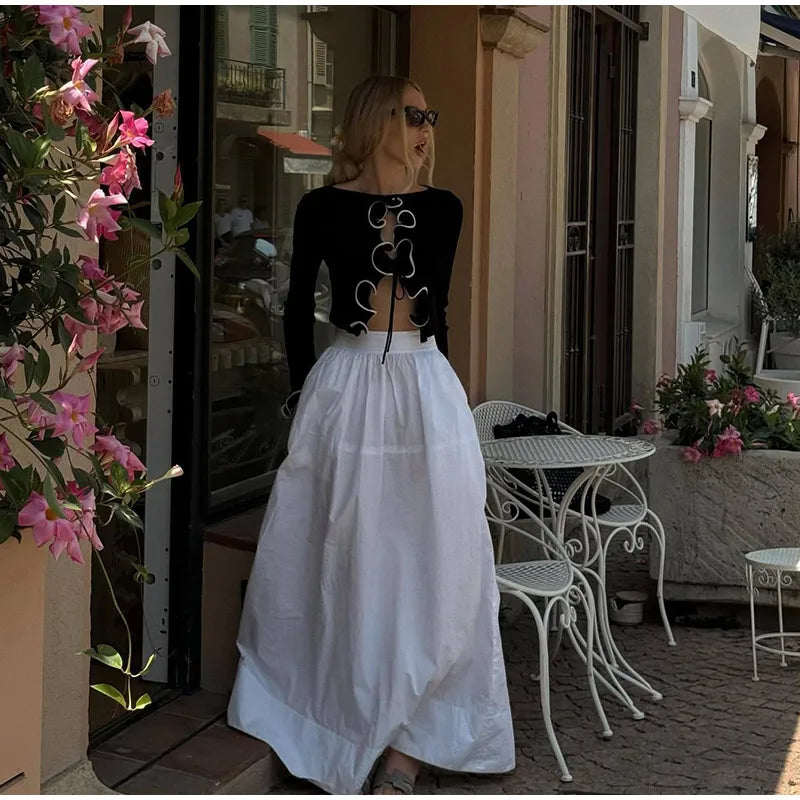 Slim Ruffle Lace Up Blouse Patchwork Hollow Out Short Cardigan Female Autumn Street Knitwear