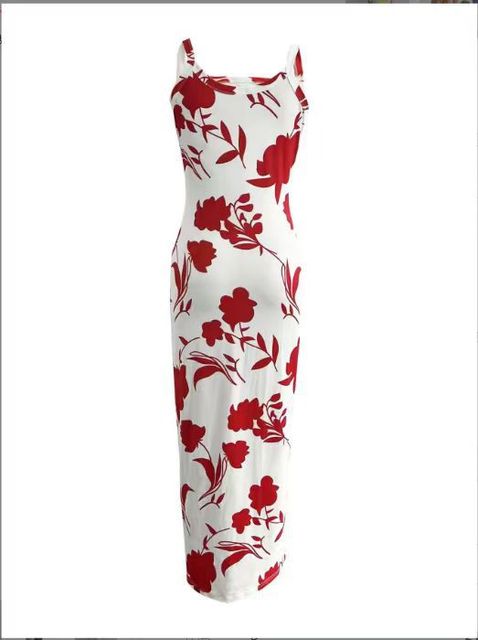 Printed Slim Spaghetti Strap Long Dresses Y2k Sleeveless Skinny Bodycon Maxi Vestidos Summer New
