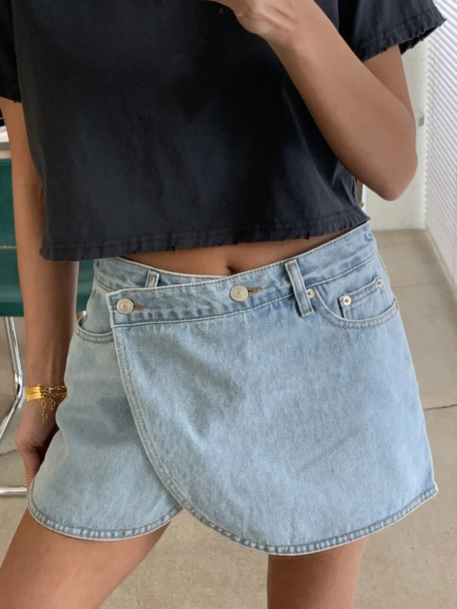 Irregular Denim Skirts for Summer High Waist Button Up Mini Skirt Korean Simple Shorts Faldas New