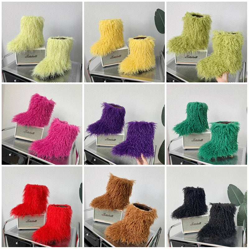 Harajuku Y2k Fluffy Furry Snow Boots Winter Thick Warm Outdoor Fur Boots Lotita Boot Shoes