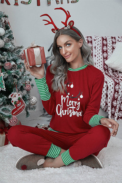 Merry Christmas Pajamas Set Matching Set Full Sleeve Tops+pants 2 Pieces