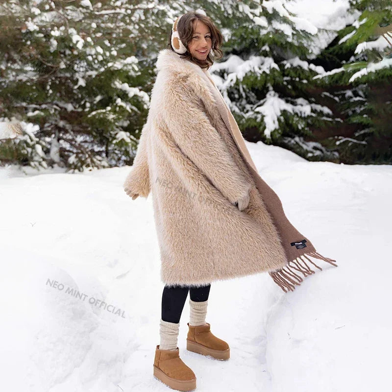 Exclusive Long Faux Fur Parka Coat Winter Thick Warm Fluffy Eco Lamb Fur Teddy Jacket Overcoat