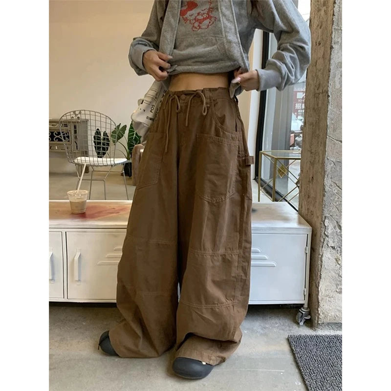Y2k 2000s Cargo Jeans Oversized Wide Leg Denim Pants Harajuku Korean High Waist Baggy Straight Trousers