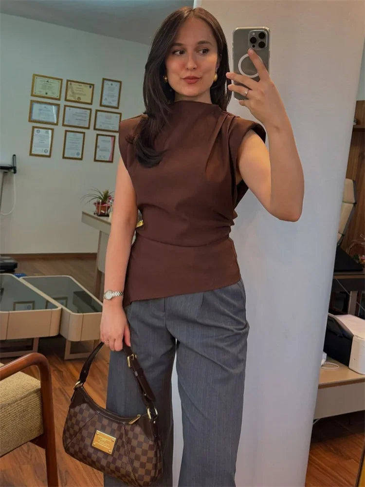 Spring Female T-shirt Top Sleeveless Slim High Waist Cropped Y2k Top ’s Patchwork Tee