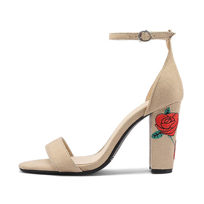 Style Embroidered Highheel Sandals Summer New Ankle Strap Retro Open Toe Wedding Shoes Female 3445