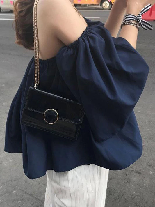 Holiday Beach Youth Off Shoulder Blouses Tops Korean Puff Sleeve Shirt Summer Tees Dongdaemun Backless New