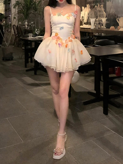Sweet Kawaii Evening Party Dress French Mini Dress Korean Slim Causal Retro One Piece Dress Summer