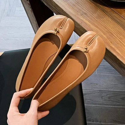 New Soft Leather Split Toe Design Mules Flats Shoes Cozy Lightweight Soft Sole Loafers Mary Jane Pumps Ballet Shoe