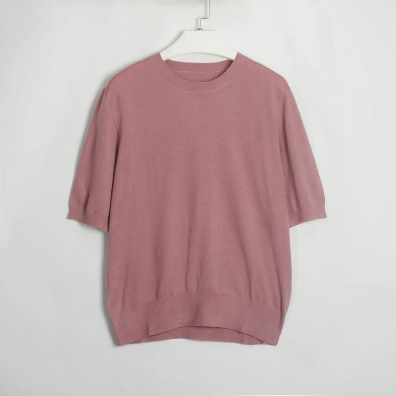 Summer Knitted Tshirt Short Sleeve Oneck Slim White Sweater Female Pullovers Knitwear
