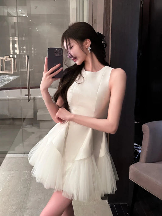 French Lace Evening Party Dress Y2k Temperament Fluffy Aline Dress Summer Korean Mini Dress New
