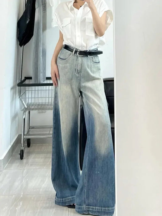 Retro Gradient Boot Cut Jeans Y2k Loose Korean Wide Leg Denim Pants Harajuku Mujer Bottoms