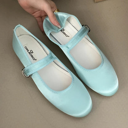 Comfort Satin Soft Sole Mary Jane Shoes Round Toe Shallow Flats Buckle Prom Designer Ballet Shoes