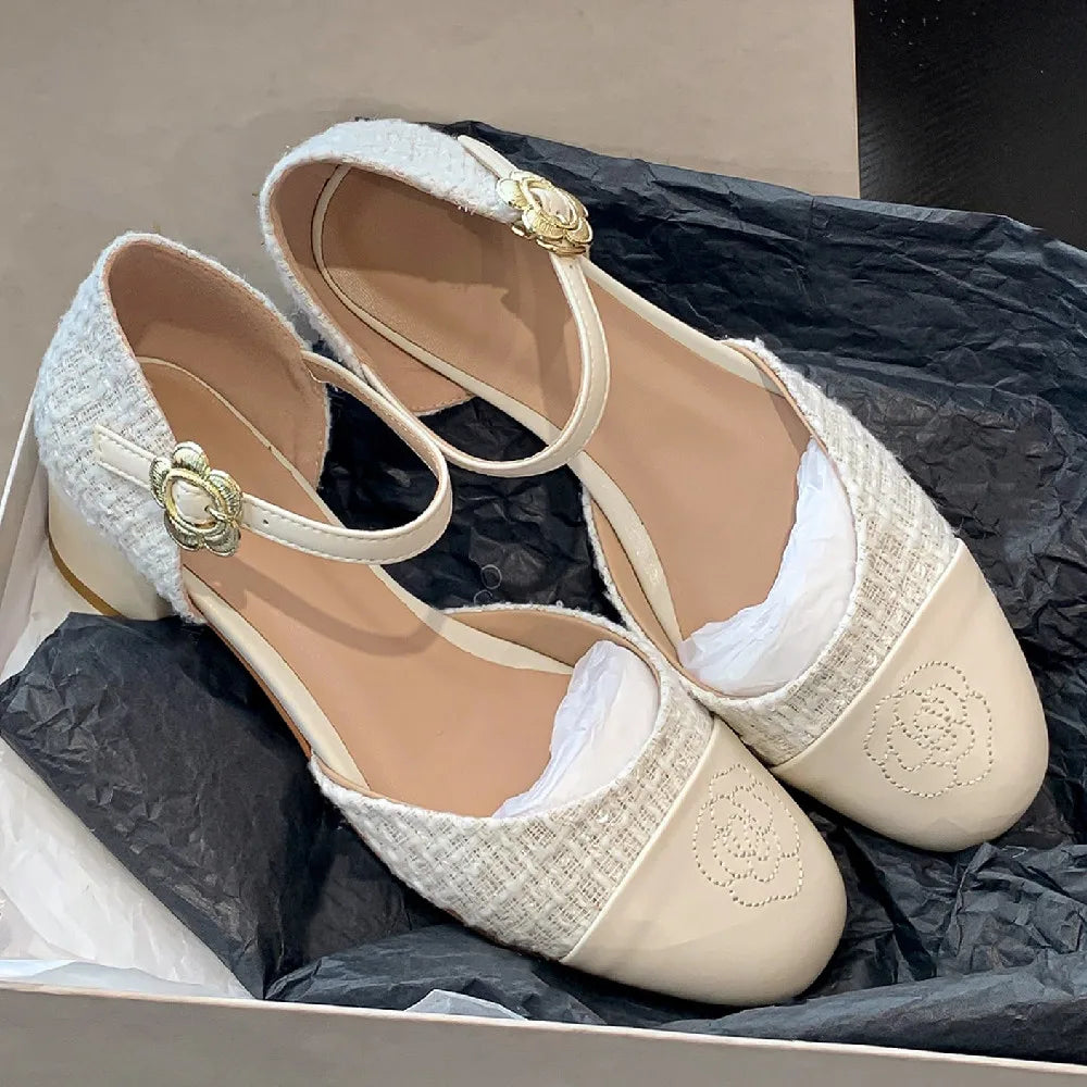 Genuine Leather Fabric Patchwork Ankle Strap Flats Sandals Round Toe Female Summer Espadrilles Shoes for