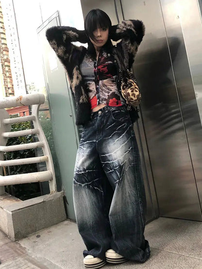 Y2k Baggy Jeans Harajuku Straight Do Old Wide Leg Full Length Denim Pants Hip Hop Causal Trousers